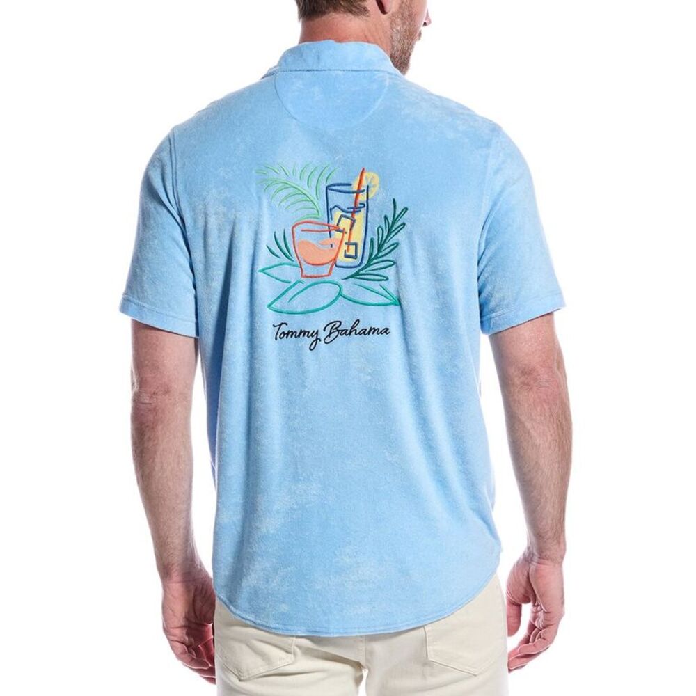 Tommy Bahama Mens Poolside Chaser Camp Shirt, Blue - Picture 2 of 3